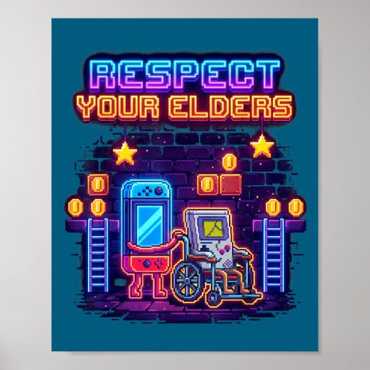 Poster Respect Your Elders Retro Gaming Funny Gamer Contr (Devant)
