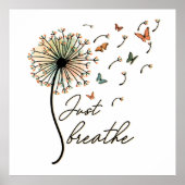Poster Respire le Dandelion avec des papillons (Devant)