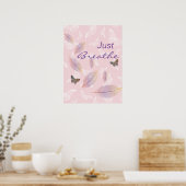 Poster Respire simplement les papillons Feuille rose (Cuisine)