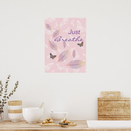 Poster Respire simplement les papillons Feuille rose (Cuisine)