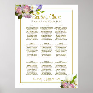Poster Ressort Floral Pastel 9 Table Mariage Carte de siè