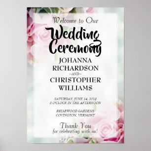 Poster Ressort Floral Roses et pivoines rose Mariage Bien