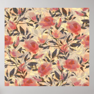 Poster Ressort roses sauvages : motif aquarelle.