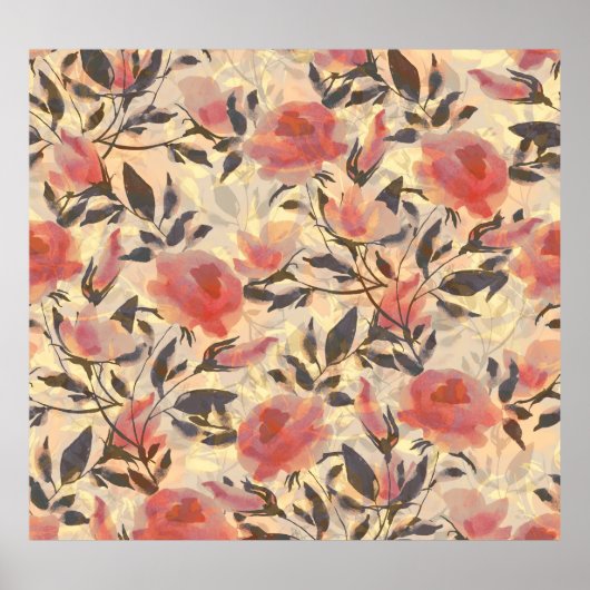 Poster Ressort roses sauvages : motif aquarelle. (Devant)