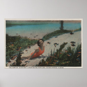Poster Ressorts d'argent, FL - Femme nageant sous l'eau