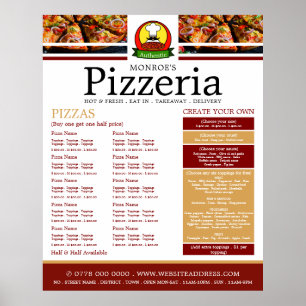 Poster Restaurant à pizzas, Menu de pizzeria