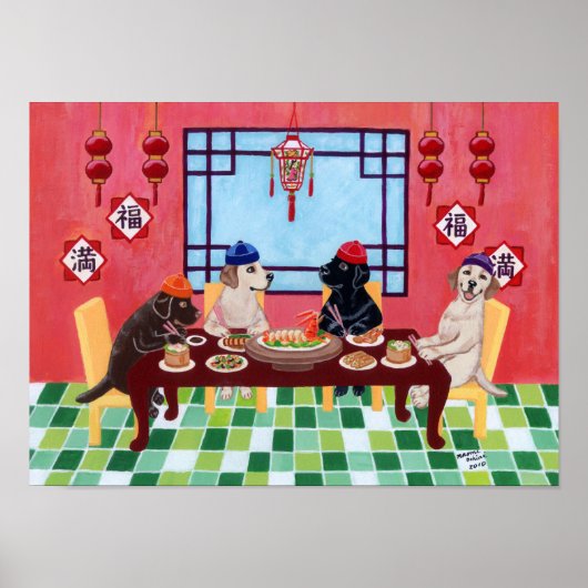 Poster Restaurant Chinois Labradors Oeuvres d'art (Devant)