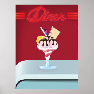 Poster Restaurant de glace vintage diner