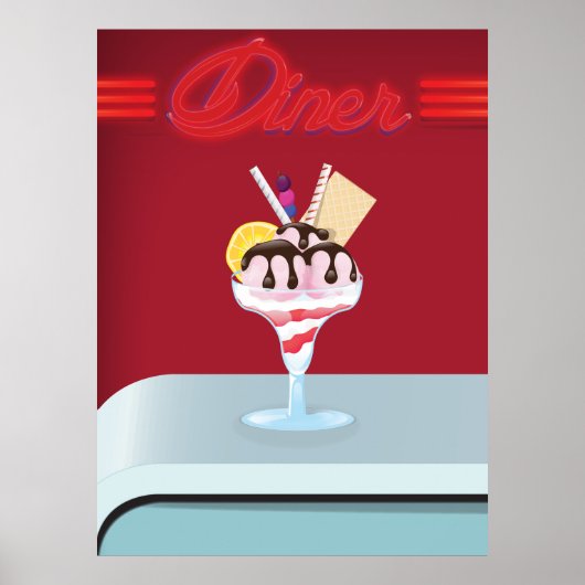 Poster Restaurant de glace vintage diner (Devant)