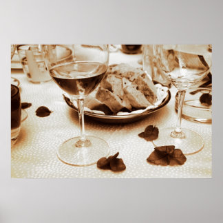 Poster Restaurant Italien : Pain, Vin, Bougainvilliers