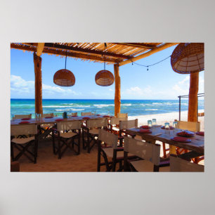 Poster Restaurant près de la plage dans le Maya de la