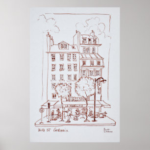 Poster Restaurant sur le boulevard Saint-Germain, Paris