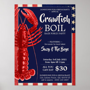 Poster Restaurant vintage 4 juillet Crawfish Boy Party