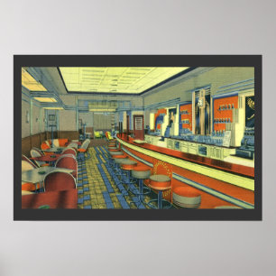 Poster Restaurant Vintage, Intérieur de Diner Rétro au Bo