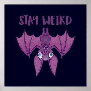 Poster Restez bizarre chauve-souris caricaturale