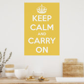 Poster Restez calme et continuez sur Jaune et Blanc (Cuisine)