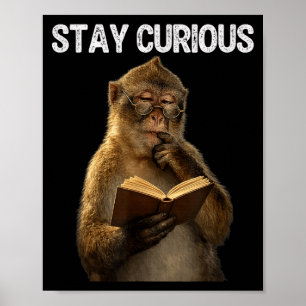 Poster Restez curieux singe drôle bibliophile en train de