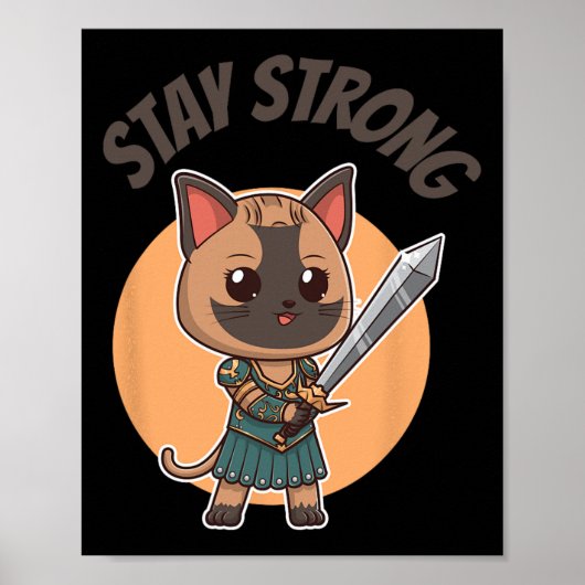 Poster Restez fort Chat guerrier (Devant)