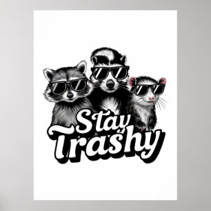 Poster Restez Poubelle Raton Laveur Opossum Lunettes de S