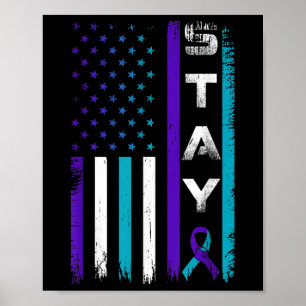 Poster Restez Turquoise Violet Ruban Usa Drapeau Préventi