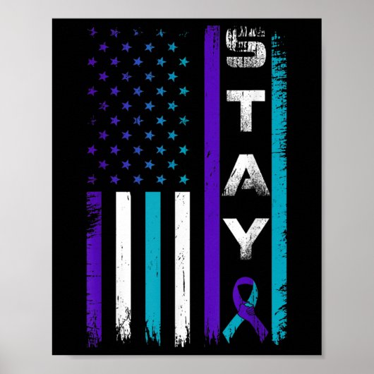 Poster Restez Turquoise Violet Ruban Usa Drapeau Préventi (Devant)