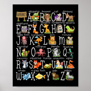 Poster Retour À L'École Enfants Animaux Mignons Alphabet 