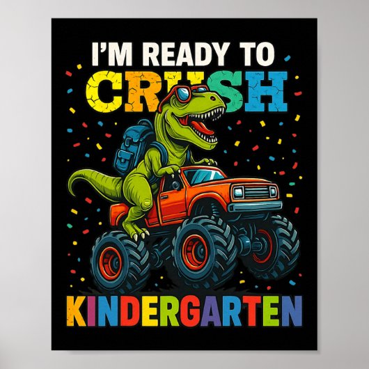 Poster Retour à l'école garçon dinosaure Je suis prêt à é (Devant)
