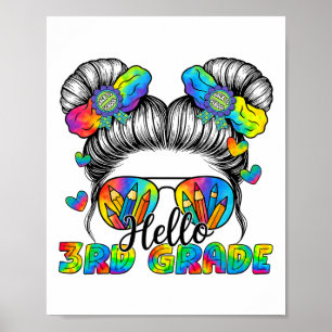 Poster Retour à l'école Tie Dye Bonjour 3e année Chignon