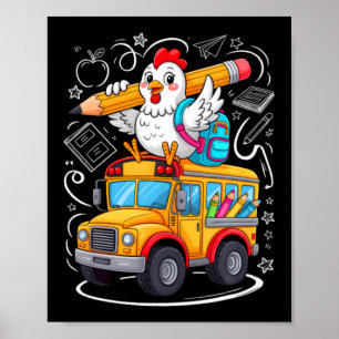 Poster Retour au poulet de l'école Bus scolaire 100 jours