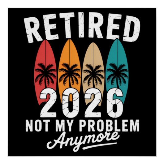 Poster Retraité 2026 Plus Mon Problème Hawaï Palmier (Devant)