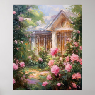 Poster Retraite de jardin rose