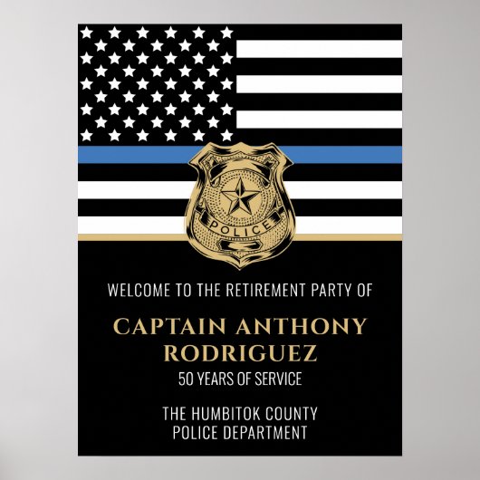 Poster Retraite de la police Ligne Bleue Mince Applicatio (Devant)