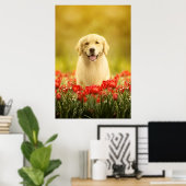 Poster Retraite d'or en fleurs rouges (Bureau à domicile)