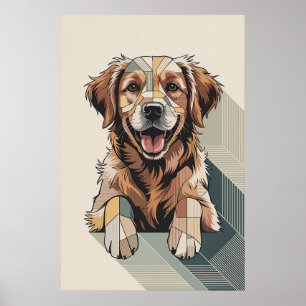 Poster Rétreiver doré patchwork - Chien géométrique