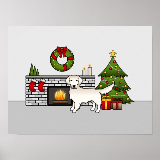 Poster Retriever Anglais Crème Or Dans Une Salle De Noël (Devant)