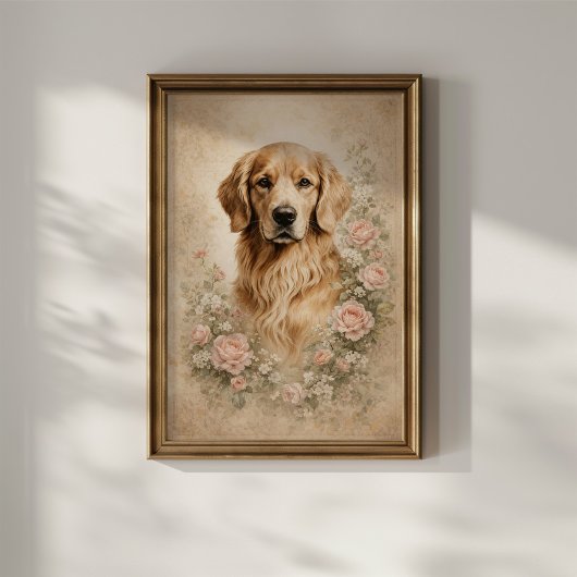 Poster Retriever doré avec des roses