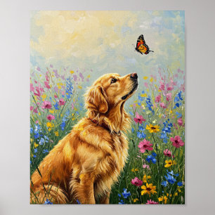 Poster Retriever doré & Papillon Art expressif