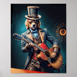 Poster Retriever golden Steampunk jouant de la guitare