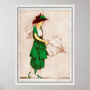 Poster Retro 1920 Dame en robe verte