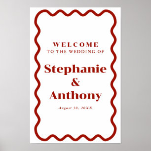 Poster Retro 1950s Wavy Edge Mariage rouge foncé