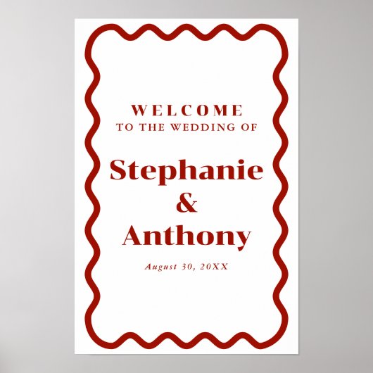 Poster Retro 1950s Wavy Edge Mariage rouge foncé (Devant)