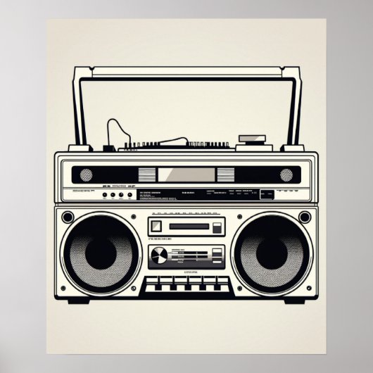 Poster retro 1980 boombox minimaliste ligne art (Devant)