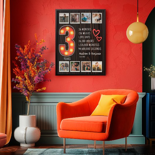 Poster Retro 3e anniversaire Bois personnalisé Collage ph