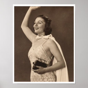 Poster Retro 40s woman in swimsuit waving