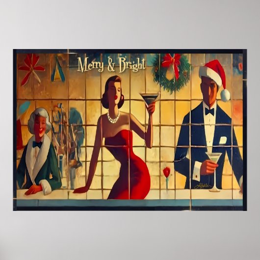 Poster Retro 50s Christmas Eve Bar Last Call Martini (Devant)