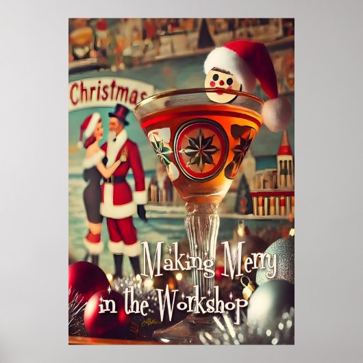 Poster Retro 50s Cocktail Making Merry Christmas Workshop (Devant)