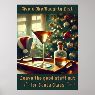 Poster Retro 50s Évitez la Liste Vilain Noël Martini