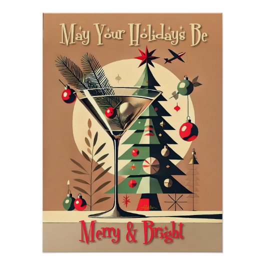 Poster Retro 50s Jet Set Martini de Noël Arbre (Devant)