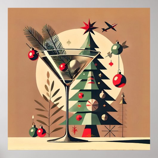 Poster Retro 50s Jet Set Noël Martini Arbre (Devant)