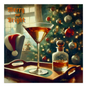 Poster Retro 50s Manhattan Martini pour le Père Noël